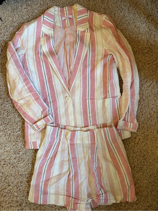 Parker Jackets & Blazers - Parker Pink, White and Light Blue Striped Blazer & Short Set